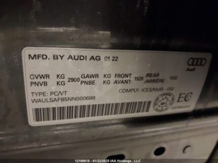 WAULSAF85NN000688 2022 AUDI