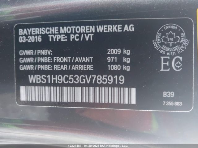 WBS1H9C53GV785919 2016 BMW