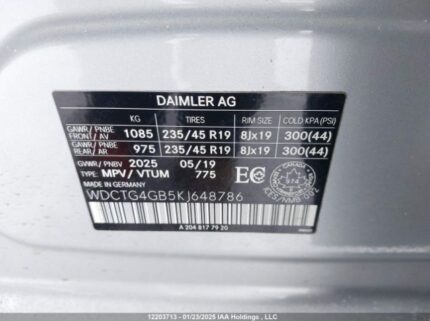 WDCTG4GB5KJ648786 2019 MERCEDES-BENZ