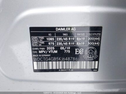 WDCTG4GB5KJ648786 2019 MERCEDES-BENZ
