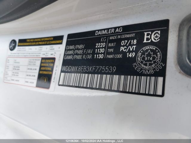 WDDWK8EB3KF775539 2019 MERCEDES-BENZ