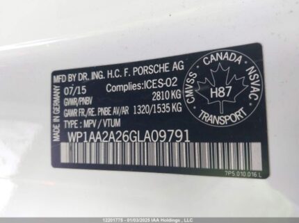 WP1AA2A26GLA09791 2016 PORSCHE