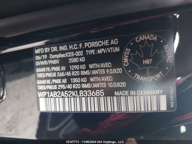 WP1AB2A52KLB33685 2019 PORSCHE