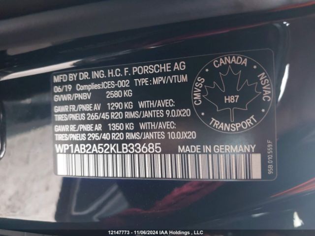 WP1AB2A52KLB33685 2019 PORSCHE