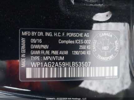 WP1AG2A59HLB53507 2017 PORSCHE