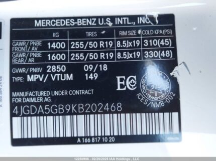 4JGDA5GB9KB202468 2019 MERCEDES-BENZ