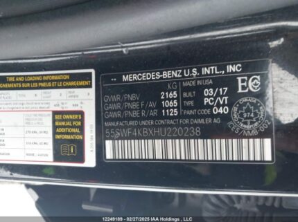 55SWF4KBXHU220238 2017 MERCEDES-BENZ