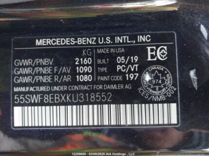 55SWF8EBXKU318552 2019 MERCEDES-BENZ