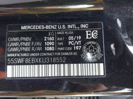 55SWF8EBXKU318552 2019 MERCEDES-BENZ
