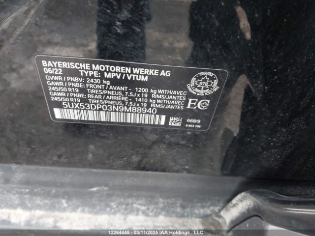 5UX53DP03N9M88940 2022 BMW