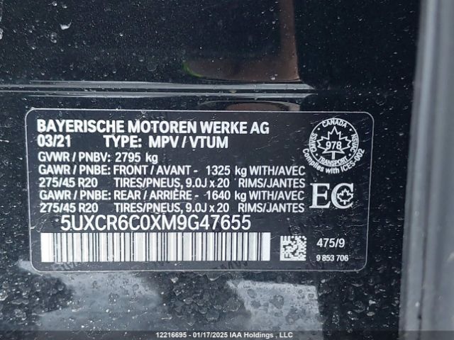 5UXCR6C0XM9G47655 2021 BMW