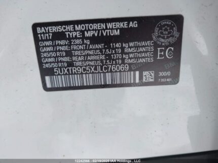5UXTR9C5XJLC76069 2018 BMW