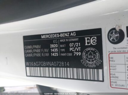 W1K6G7GB9NA072814 2022 MERCEDES-BENZ