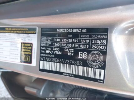 W1N0G8EB6NV379383 2022 MERCEDES-BENZ