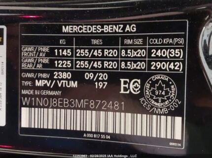 W1N0J8EB3MF872481 2021 MERCEDES-BENZ