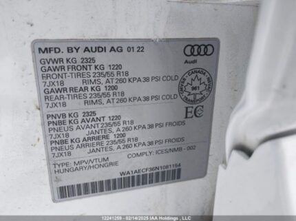 WA1AECF36N1081154 2022 AUDI
