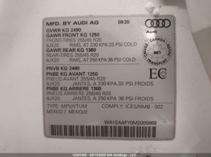 WA1EAAFY0M2005869 2021 AUDI