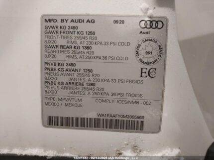 WA1EAAFY0M2005869 2021 AUDI
