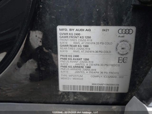 WA1EAAFY0M2099204 2021 AUDI