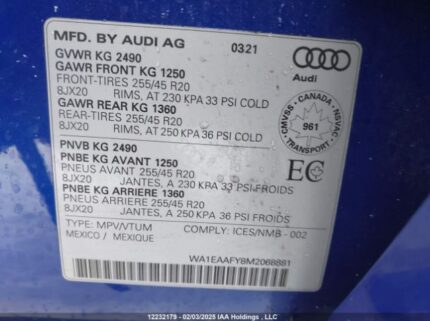 WA1EAAFY8M2068881 2021 AUDI