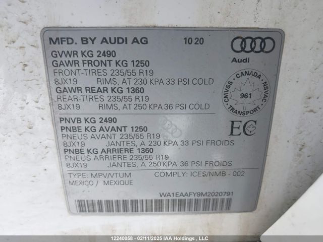 WA1EAAFY9M2020791 2021 AUDI