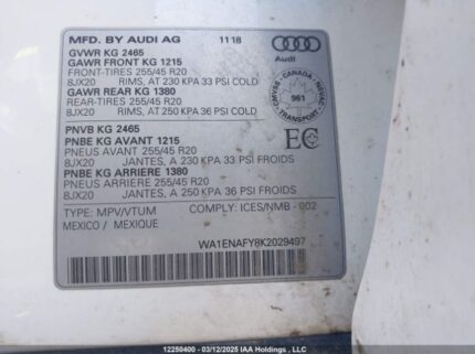 WA1ENAFY8K2029497 2019 AUDI