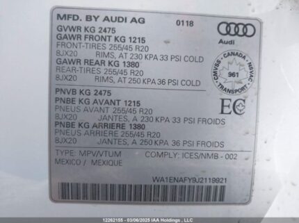 WA1ENAFY9J2119921 2018 AUDI