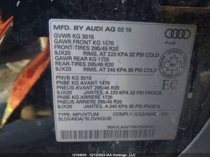 WA1LAAF76KD039881 2019 AUDI