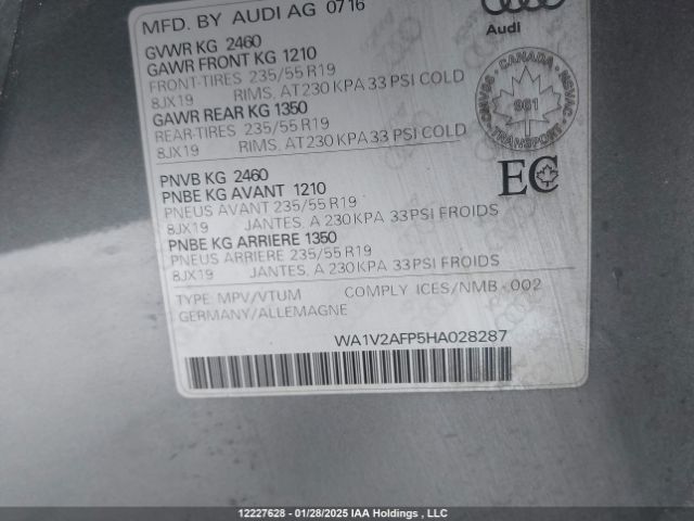 WA1V2AFP5HA028287 2017 AUDI