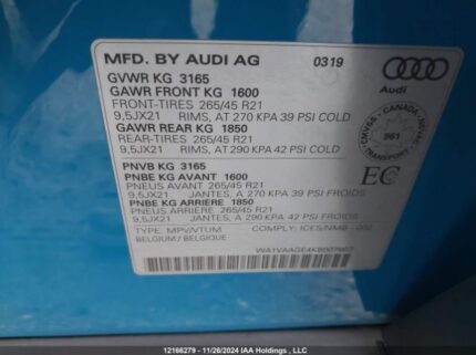 WA1VAAGE4KB007867 2019 AUDI