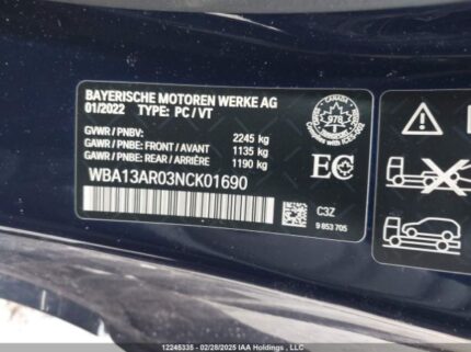 WBA13AR03NCK01690 2022 BMW