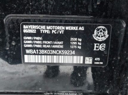 WBA13BK03NCK59234 2022 BMW