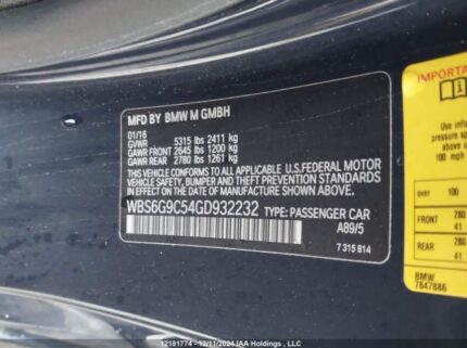 WBS6G9C54GD932232 2016 BMW