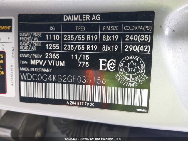 WDC0G4KB2GF035156 2016 MERCEDES-BENZ