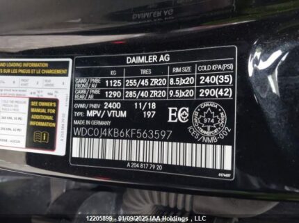 WDC0J4KB6KF563597 2019 MERCEDES-BENZ