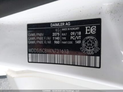 WDDSJ5CBXKN731613 2019 MERCEDES-BENZ