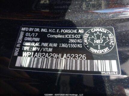 WP1AB2A29HLA52326 2017 PORSCHE