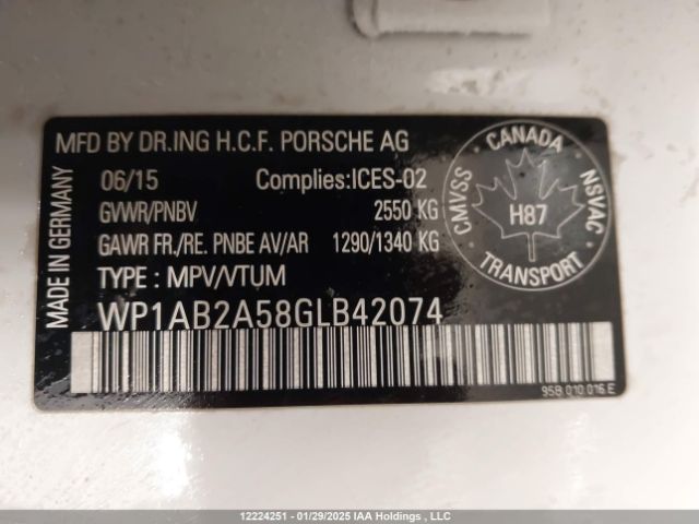 WP1AB2A58GLB42074 2016 PORSCHE