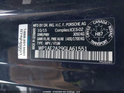 WP1AE2A29GLA61551 2016 PORSCHE