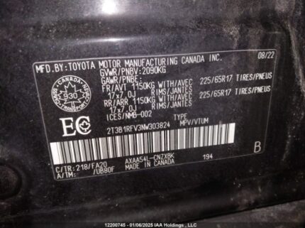 2T3B1RFV3NW303824 2022 TOYOTA