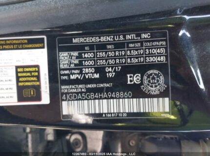 4JGDA5GB4HA948860 2017 MERCEDES-BENZ