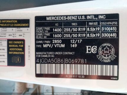 4JGDA5GB6JB069781 2018 MERCEDES-BENZ