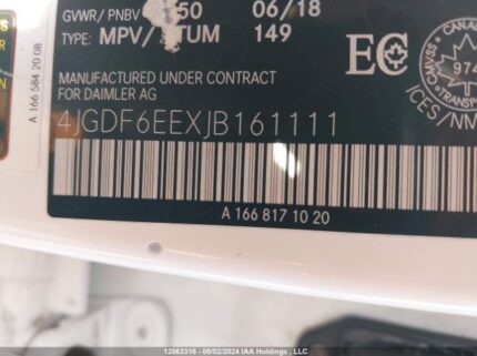 4JGDF6EEXJB161111 2018 MERCEDES-BENZ