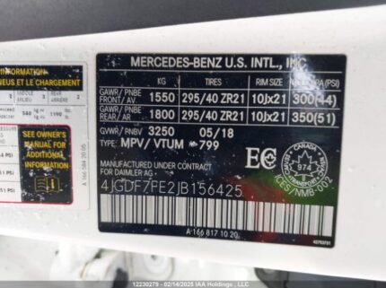 4JGDF7FE2JB156425 2018 MERCEDES-BENZ