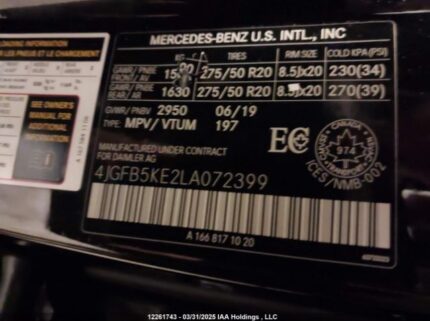 4JGFB5KE2LA072399 2020 MERCEDES-BENZ