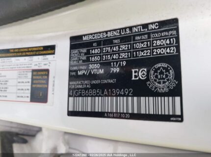 4JGFB6BB5LA139492 2020 MERCEDES-BENZ