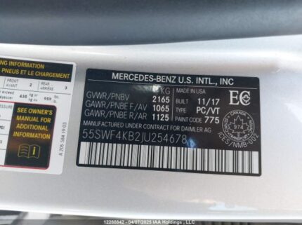 55SWF4KB2JU254678 2018 MERCEDES-BENZ