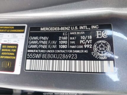 55SWF8EB0KU286923 2019 MERCEDES-BENZ