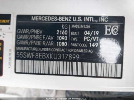 55SWF8EBXKU317899 2019 MERCEDES-BENZ