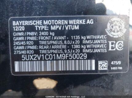 5UX2V1C01M9F50029 2021 BMW